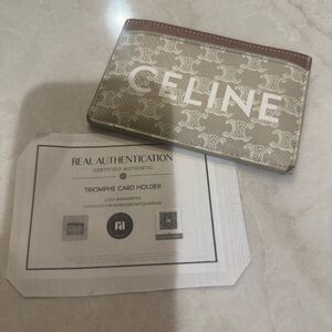 Celine Triomphe Card Holder in Coated Canvas and Calfskin.in EUC